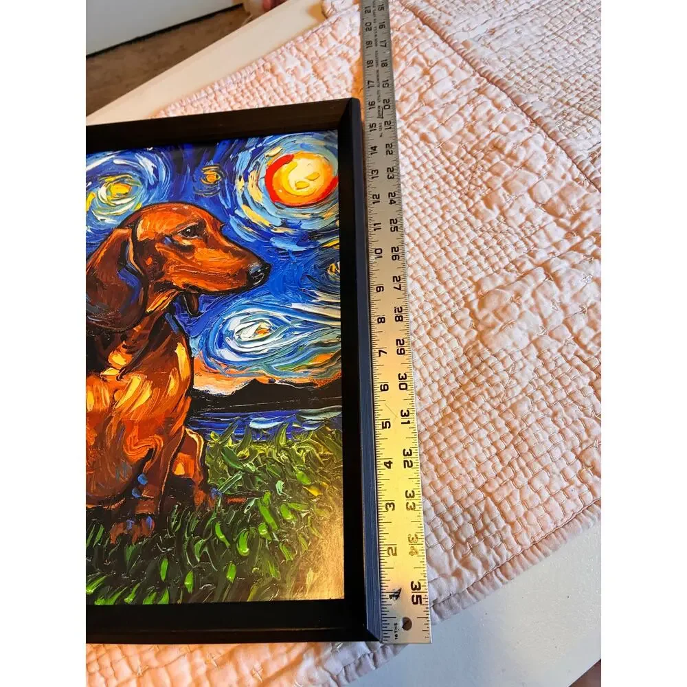 Dachshund Starry Night Van Gogh Style Framed Dog Wall Art 12x15 Doxie